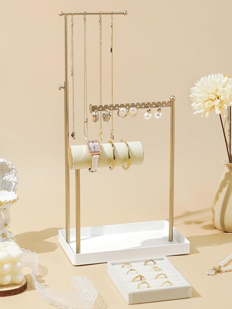 Jenseits Jewelry Organizer Stand with Ring Holder - 3-Tier Gold Jewelry Holder Tower with Velvet Tray, Necklace Holder, Bracelet & Earring Display Stand for Women, Gift for Her - Image 2